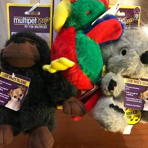 Trio of colorful, plush, talking, wildlife toys. New with tags by Multipet